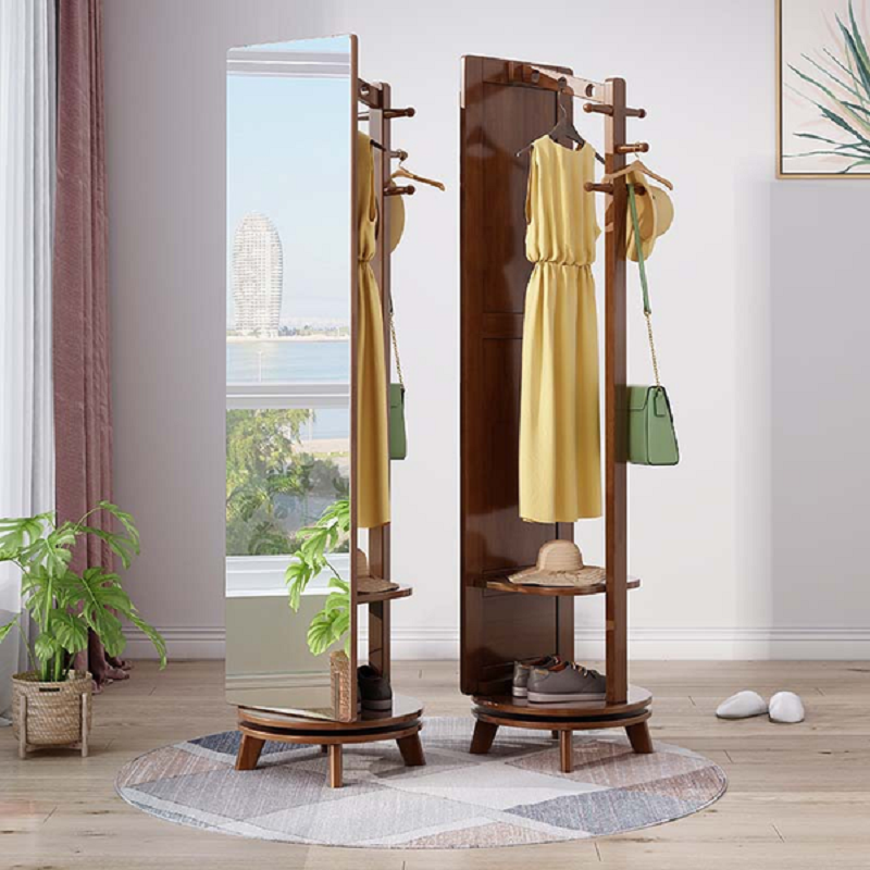 冀华美落地实木旋转穿衣镜挂衣架衣柜-9005#穿衣镜450*450*1760mm原木色高清大图