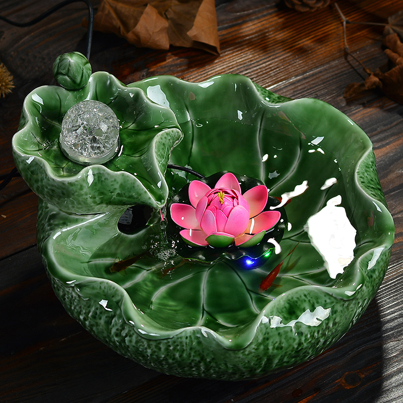 陶瓷喷泉流水器鱼缸水景摆件现代简约家居饰品创意风水球招财摆设L