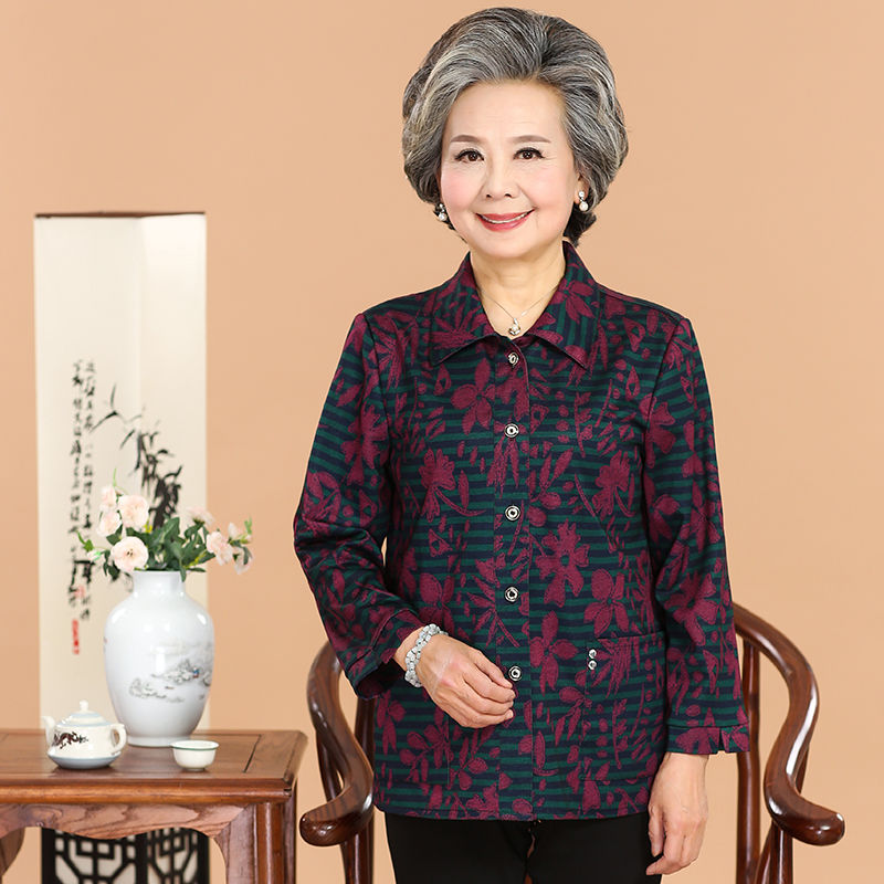 新款中老年女装中长款衬衫外套宽松妈妈装春秋款长袖大码风衣莎丞视频