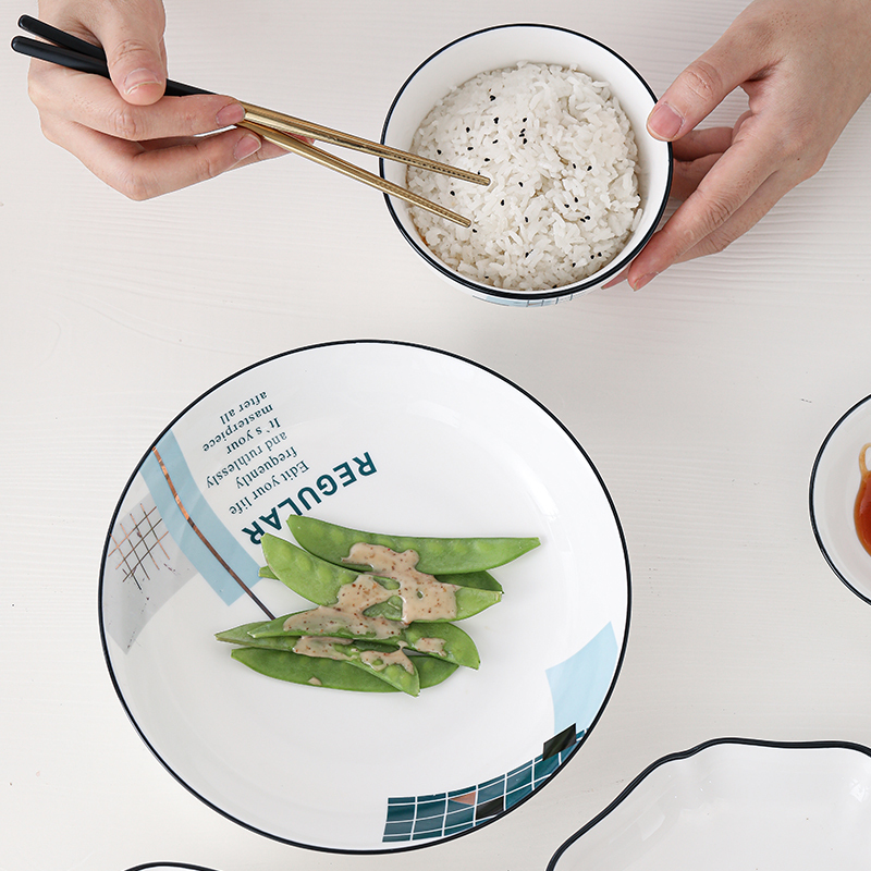 苏氏陶瓷(SUSHI CERAMICS)餐具套装 城市方格韩日小清新陶瓷碗盘勺子鱼盘30头餐具套装