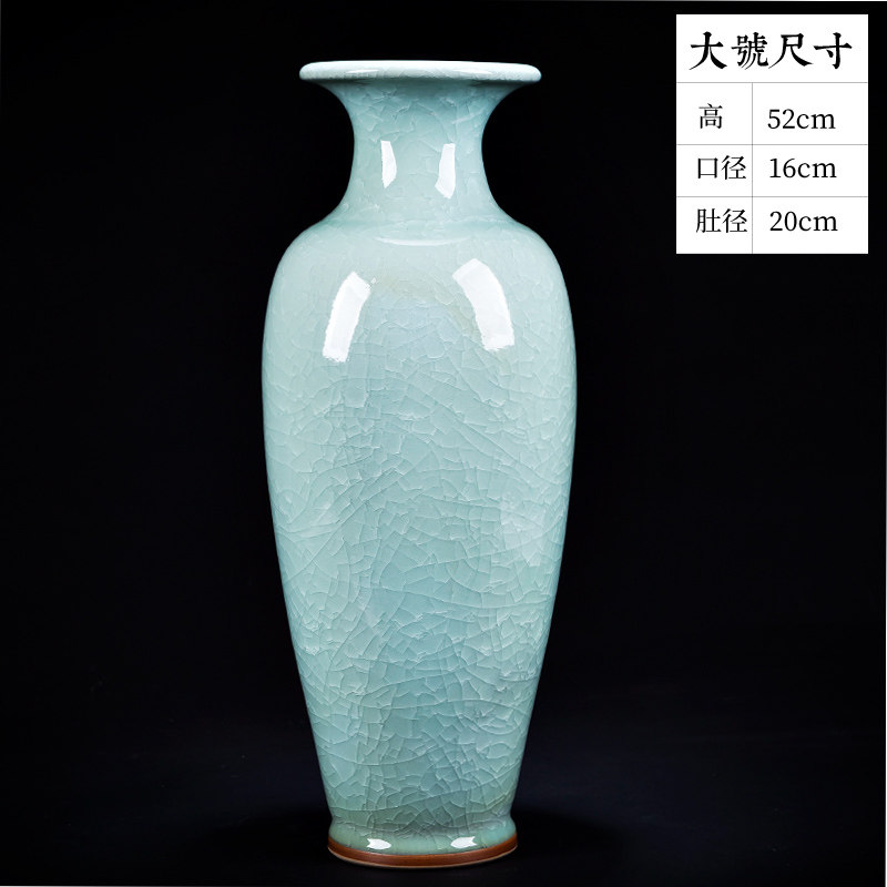 景德镇陶瓷器落地大花瓶摆件插花仿古官窑中式客厅酒柜装饰品大号 三维工匠 高52cm大号蓝白裂纹观音瓶(底座另购)高清大图