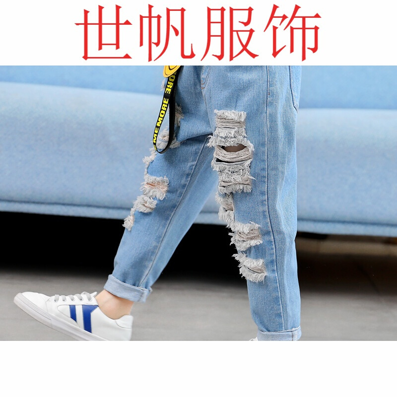 童男童破洞仔裤2018款儿童裤秋长裤潮品韩版仔赠送