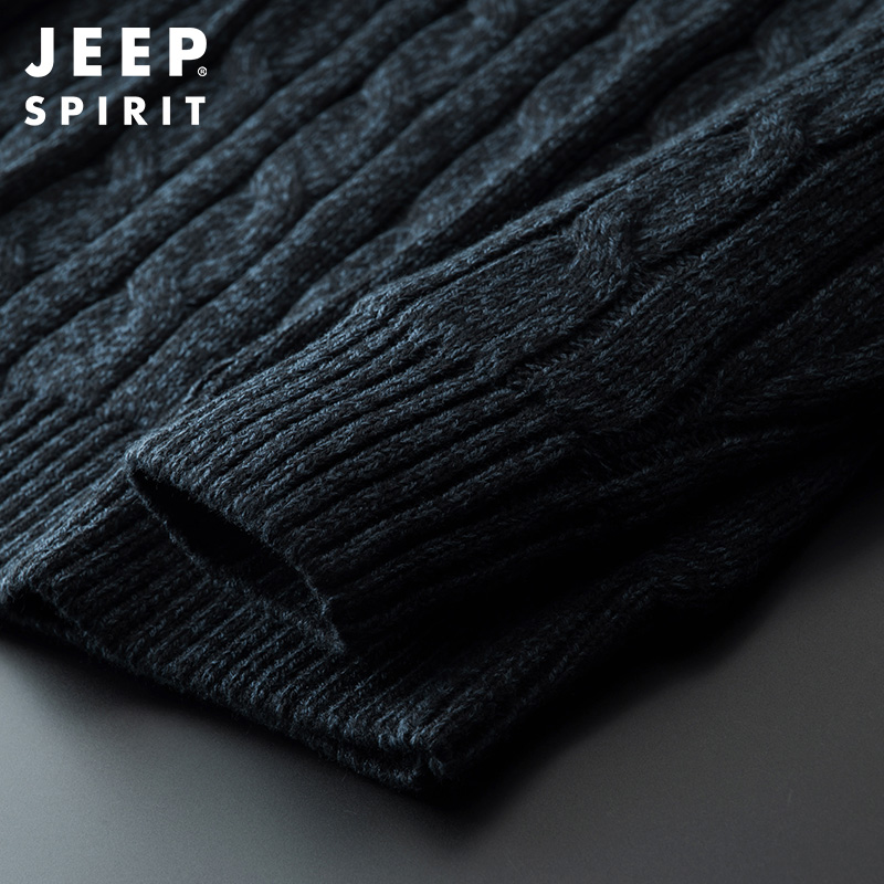 JEEP SPIRIT吉普男士针织衫加绒加厚保暖针织衫半拉链立领时尚毛衣秋冬套头衫外套高清大图