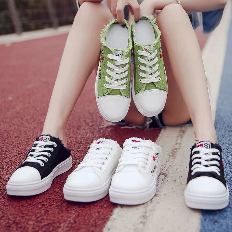 2021春夏季帆布鞋女学生韩版半拖无后跟懒人一脚蹬小白鞋平底板鞋 华贵金色 39