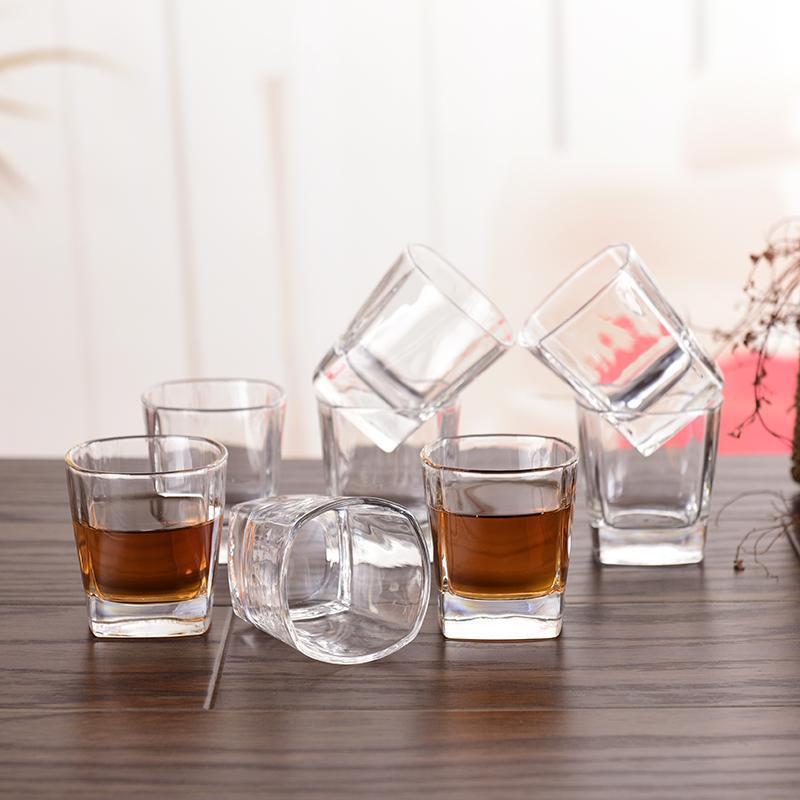 茶杯 玻璃杯 家用 套装简约杯子透明四方杯8只装一套加厚水杯