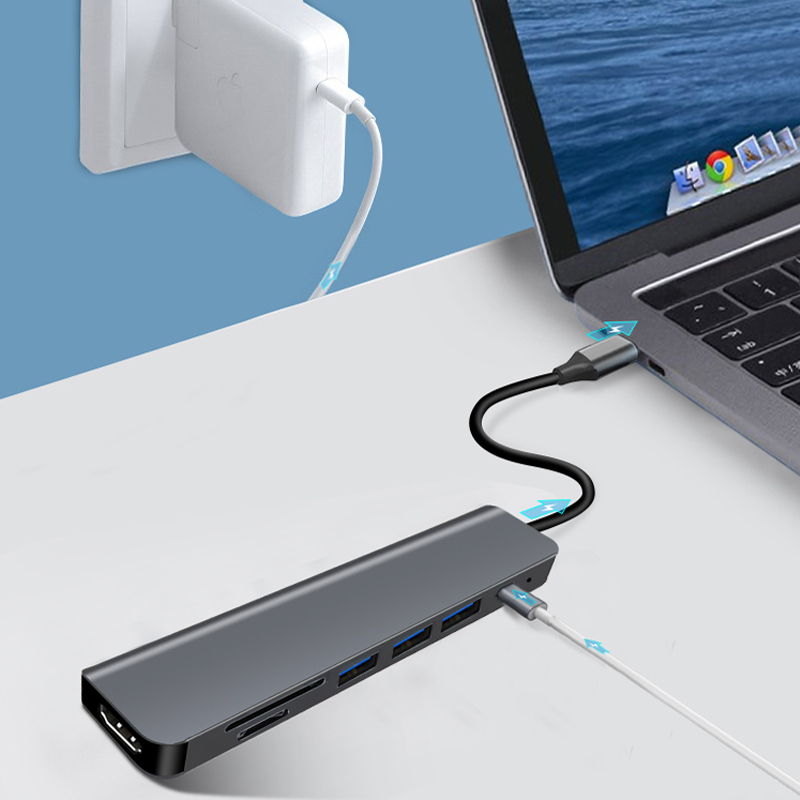 觅果 USB3.0高速扩展器分线器多口笔记本台式电脑外接一拖三多功能接口拓展坞PD专用供电+读卡器(7合一)