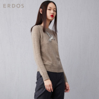 ERDOS 圆领动物图案女羊绒针织衫保暖舒适纯山羊绒