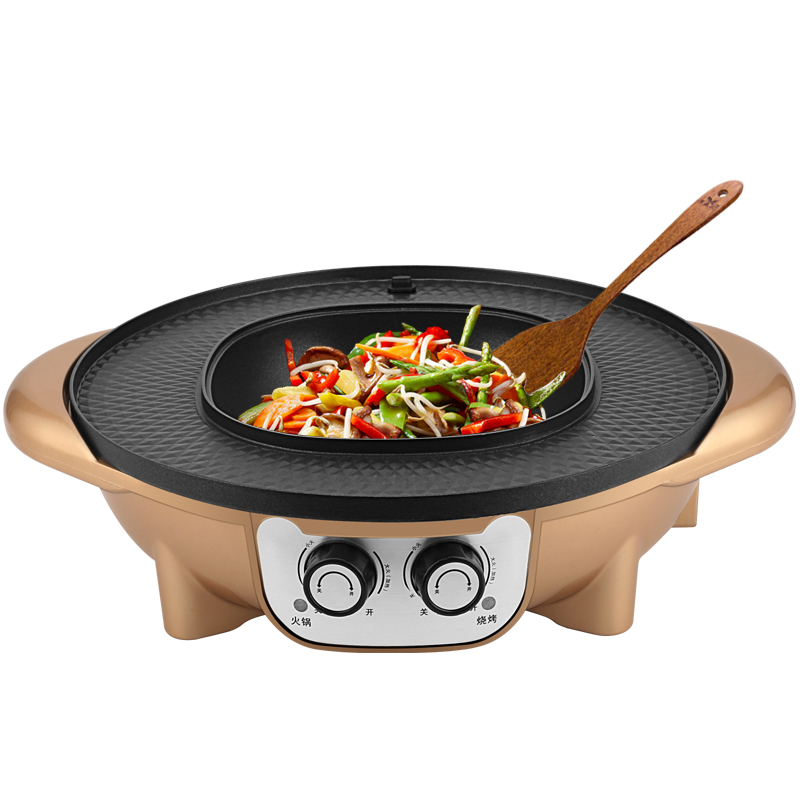 益多 烤涮一体锅 GM-8008多功能煎炒蒸煮 韩式家用无烟不粘电火锅 可分离鸳鸯锅高清大图