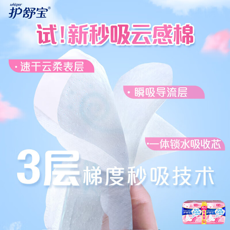 护舒宝秒吸云感棉极薄日用(30+2)片卫生巾高清大图