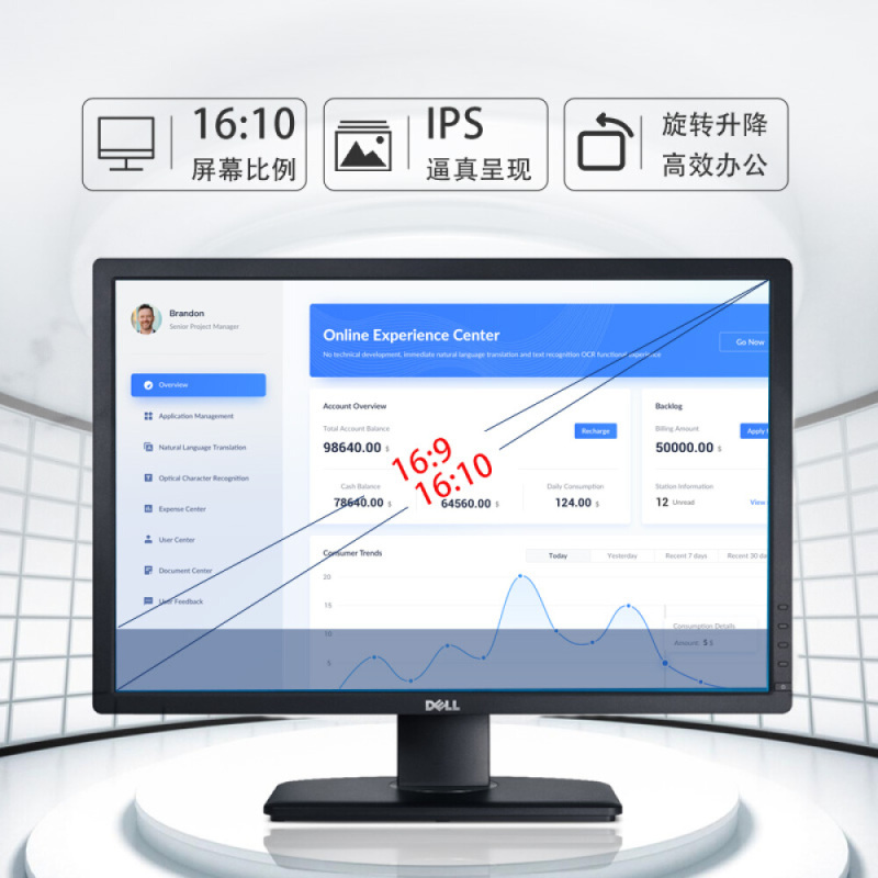 戴尔U2412M 24英寸16:10屏幕比例旋转升降IPS屏显示器