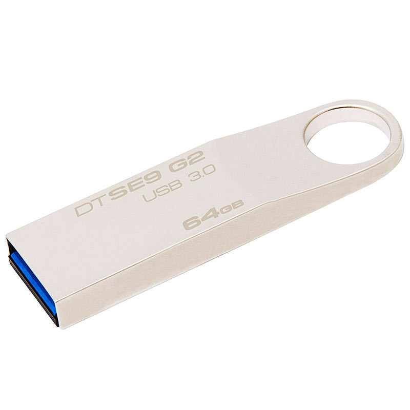 金士顿(Kingston)DTSE9金属银色亮薄64G U盘(USB3.0 读速100MB)