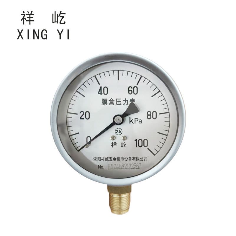 祥屹 膜盒压力表 YE100 0-100Kpa 块图片