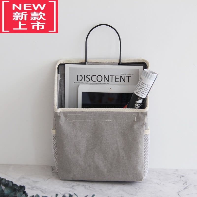 可莉允ins墙壁挂式收纳袋 宿舍墙上床头家用大号挂袋简约帆布书本储物袋图片