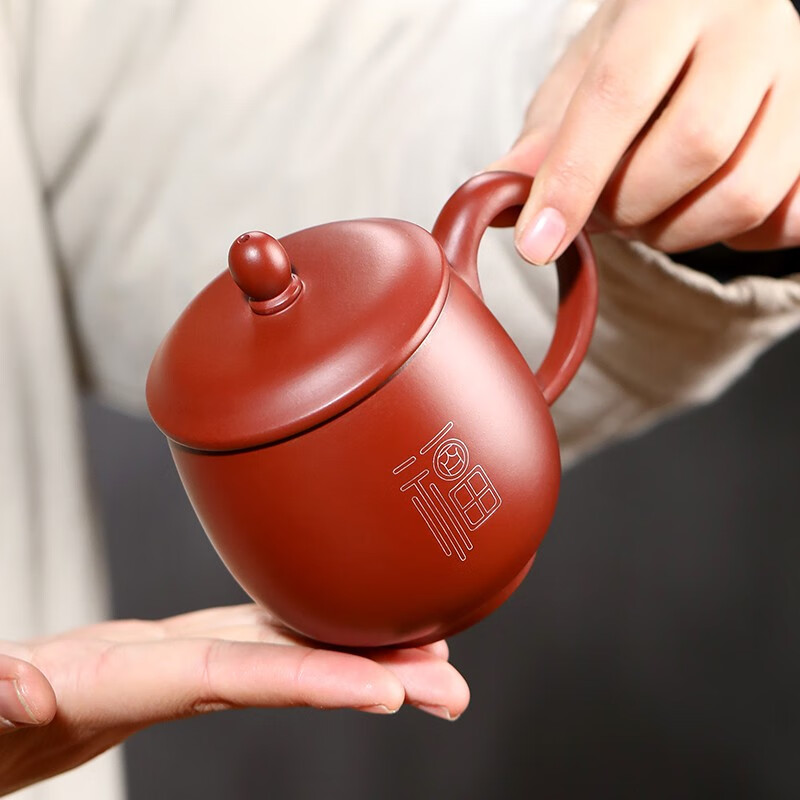 金镶玉 百福金镶玉紫砂龙蛋杯 银丝镶嵌紫砂杯 家用泡茶杯功夫茶具 280ml高清大图