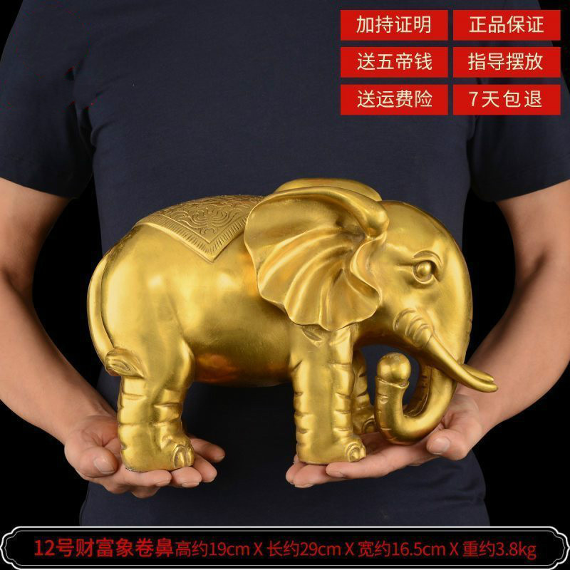 纯铜大象摆件风水象一对吸水象客厅装饰品镇宅旺事业大号 12号财富象卷鼻_315