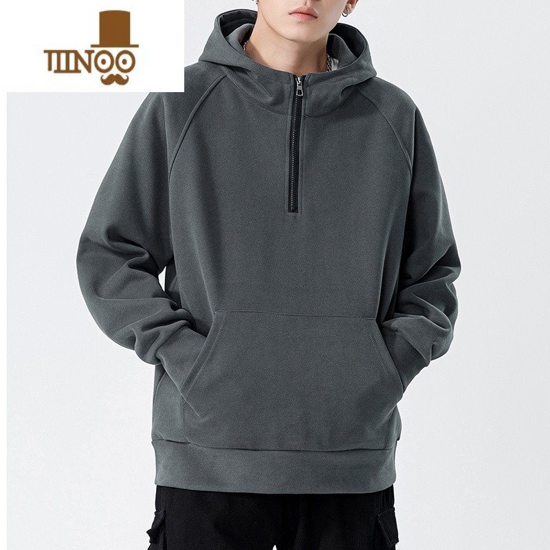 YANXU半拉链卫衣男款ins潮牌长袖t恤上衣秋季新款连帽外套男士高清大图
