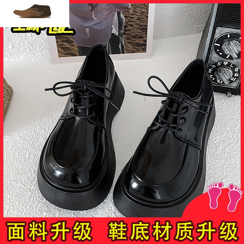Ideamini厚底玛丽珍小皮鞋女英伦风大头鞋2021新款圆头百搭黑色日系jk鞋子休闲鞋