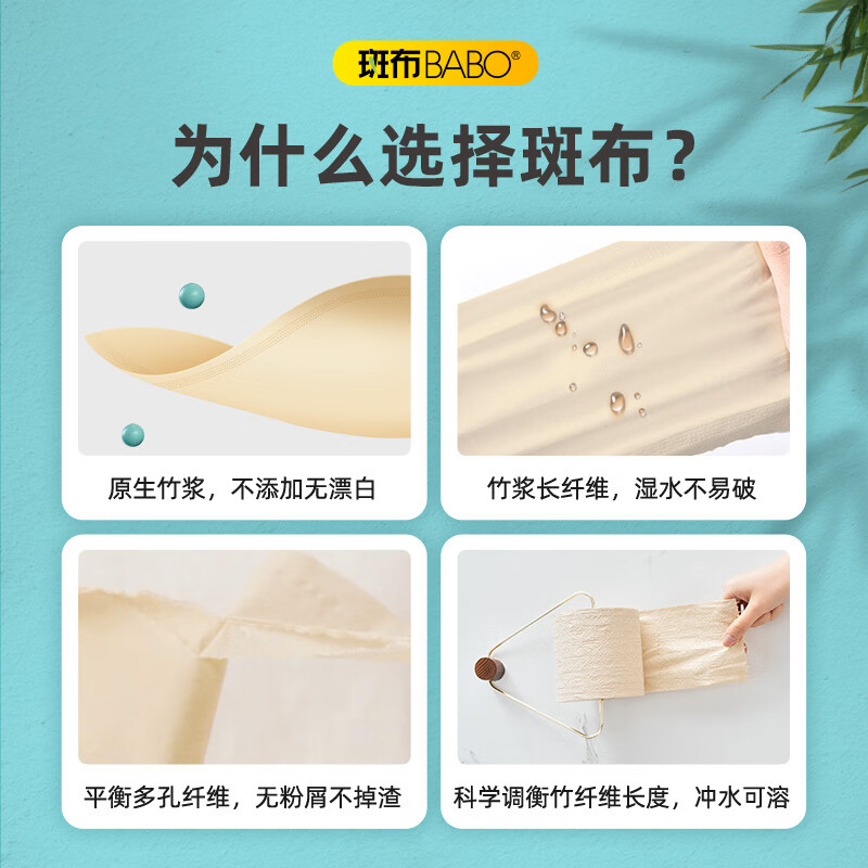 斑布(Babo)湿水不易破BASE系列卫生纸4层200克20卷DBCJ200A20高清大图