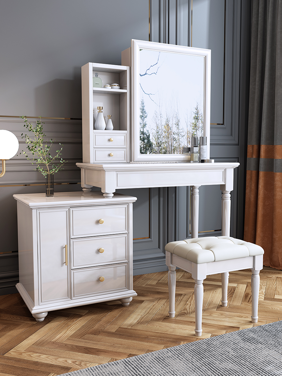 轻奢实木梳妆台带灯卧室家用小户型简约现代化妆桌收纳柜一体多功能
