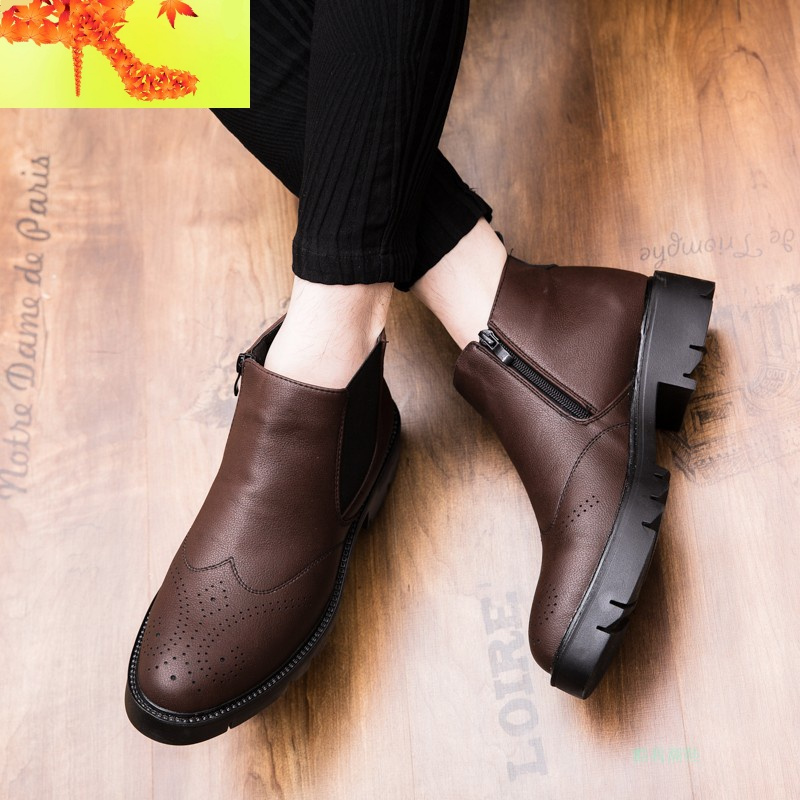 马丁靴磨砂内增高男鞋10cm发型师皮鞋男增高鞋8cm高帮商务休闲鞋简畅