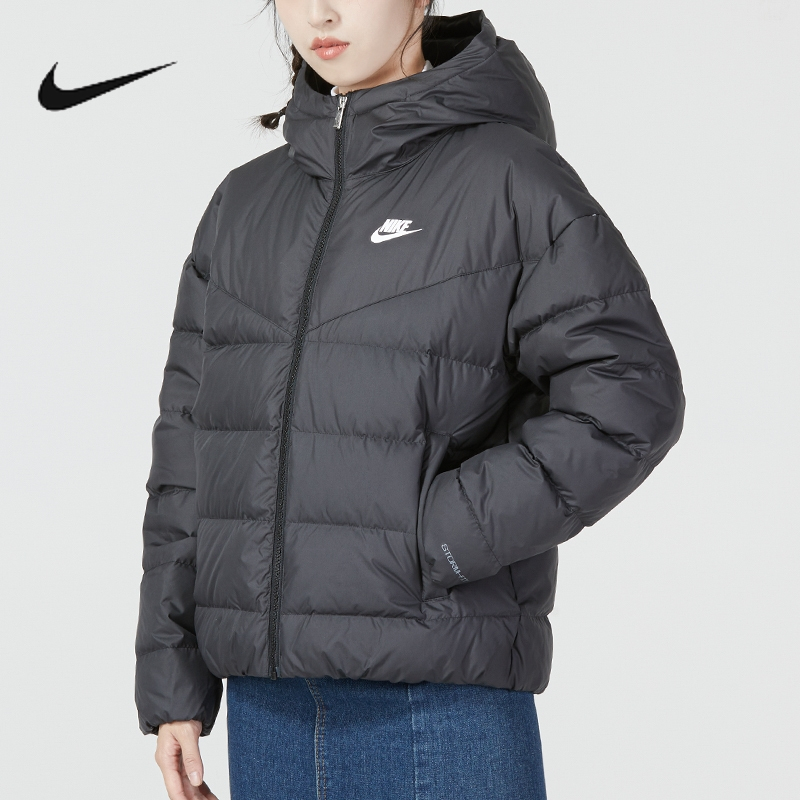 nike耐克短款羽绒服女2022冬季保暖运动服黑色连帽外套dq5904010