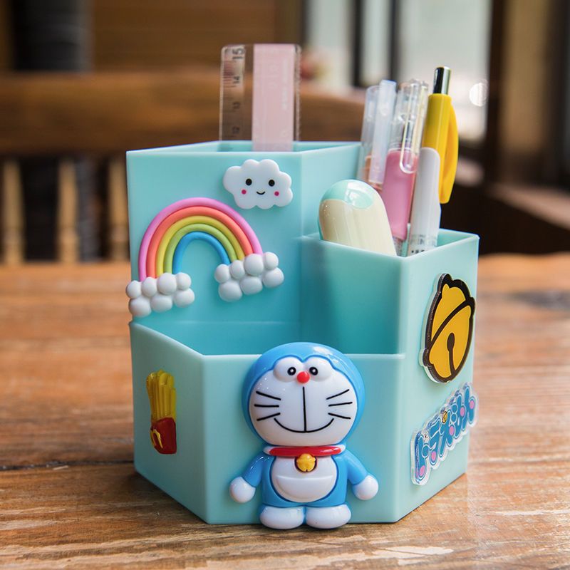 卡通笔筒可爱少女心创意时尚ins风儿童学生文具收纳盒桌面多功能米黄