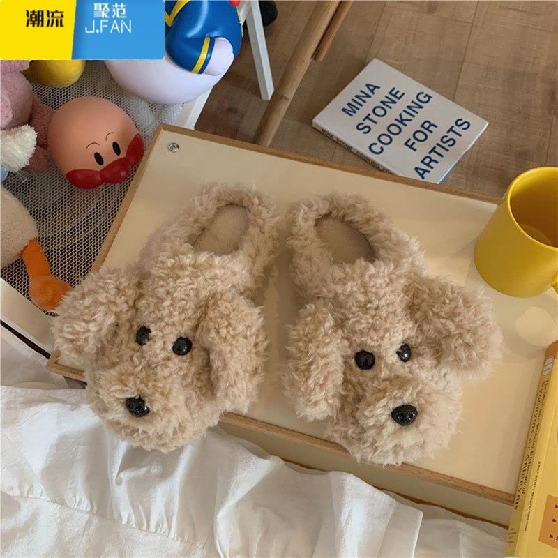 聚范棉拖鞋女卡通可爱居家舒适保暖平底毛绒ins防滑月子棉拖鞋冬季图片