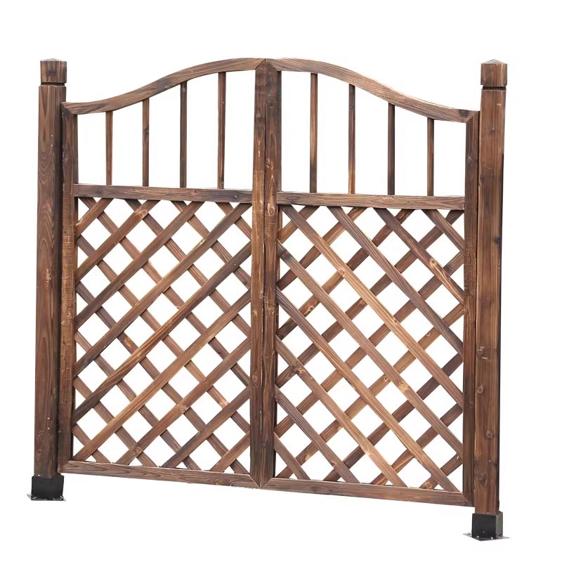 质凡栅栏门防腐木门园艺双开篱笆门菜园院子门木围栏花园门户外木质高清大图