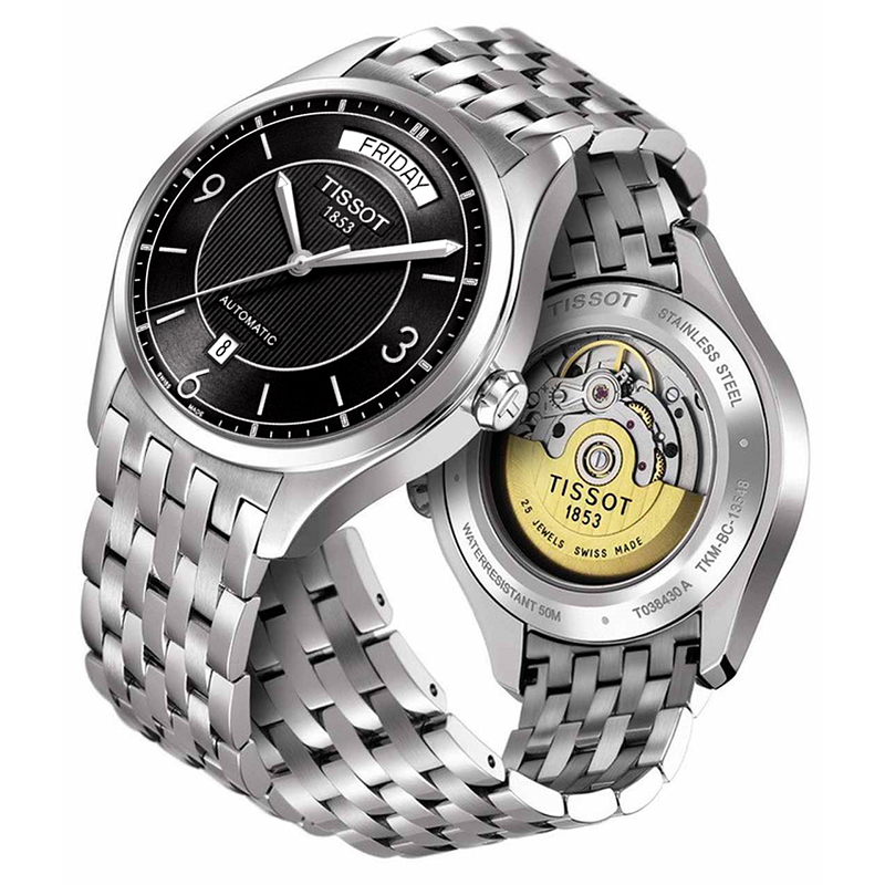 天梭(Tissot)唯意系列钢带黑盘机械表 男士手表T038.430.11.057.00