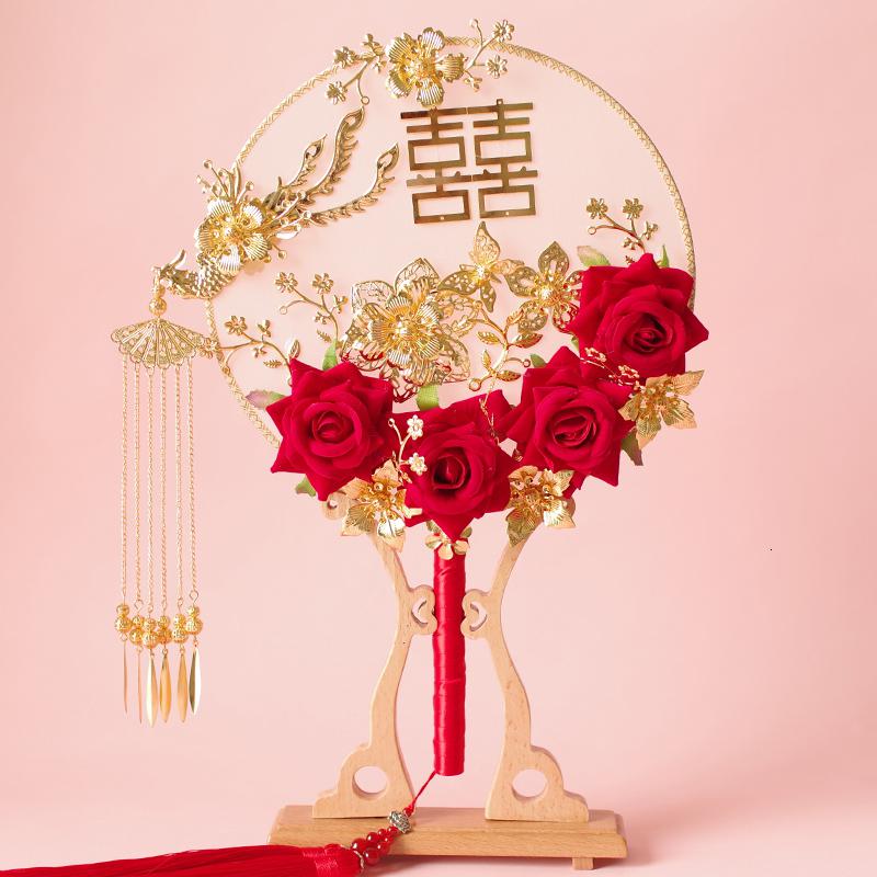 美帮汇新娘秀禾团扇结婚古风婚礼扇子中式喜扇出嫁遮面手工diy材料包 添香成品高清大图