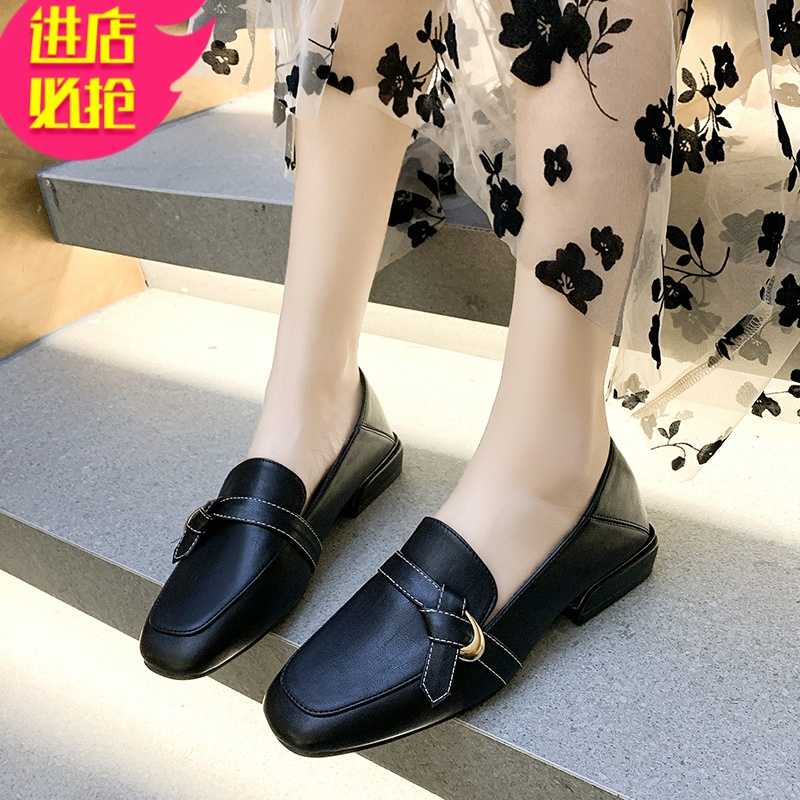 金三志小皮鞋女2021新款面试文艺通勤低帮法式设计感方头黑色职业工作鞋休闲鞋