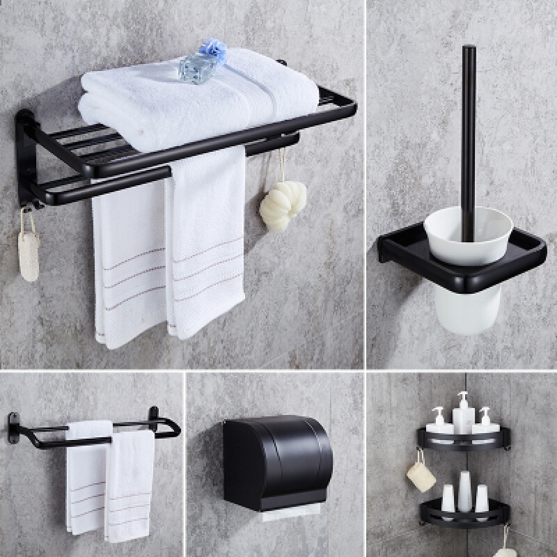 卫浴毛巾架太空铝浴巾架折叠卫生间浴室置物架五金挂件套装安心抵