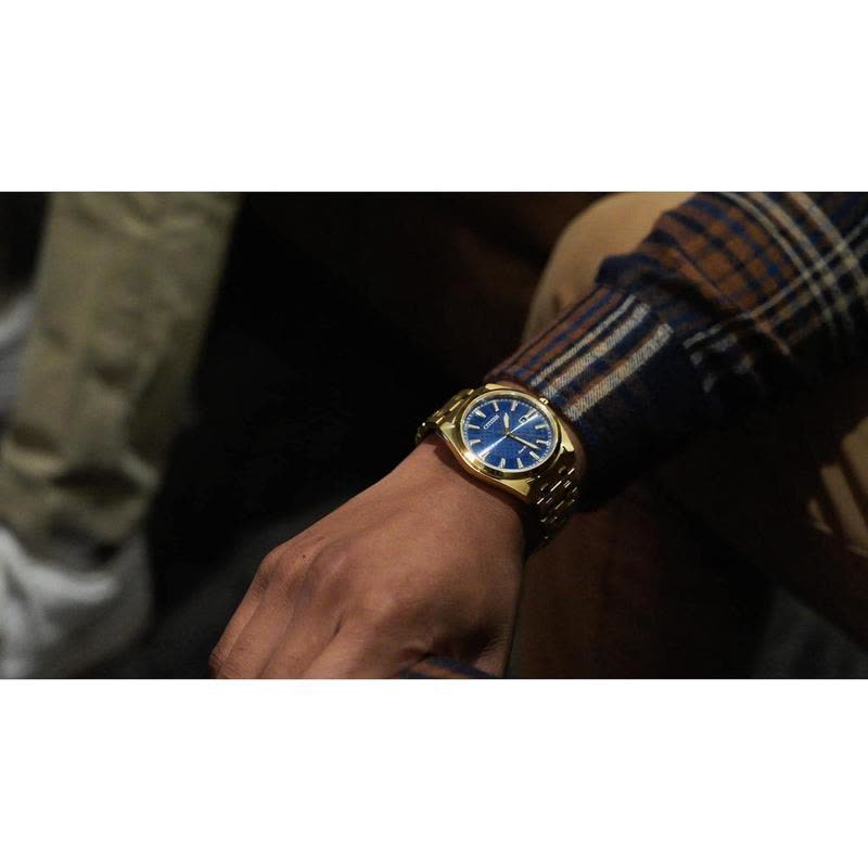 Citizen男表 金 tone蓝盘石英镜面防水生态驱动手表 商务休闲腕表 送男友图片