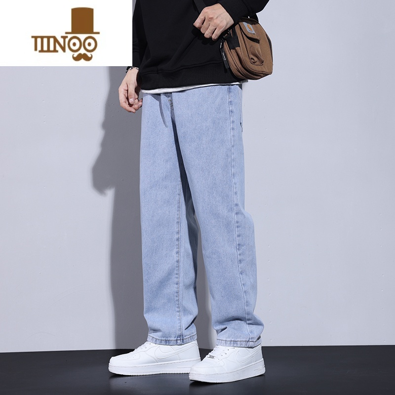 YANXU牛仔裤男夏季复古美式男生松紧腰长裤高街潮流休闲宽松男款直筒裤高清大图