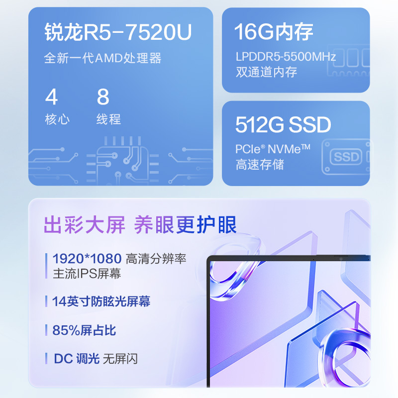 惠普(HP)星Book14-em0152AU笔记本电脑轻薄本14英寸学生网课商务办公窄边框轻薄本(锐龙R5-7520U 16G 512G SSD 全高清屏)月光银 预装Office