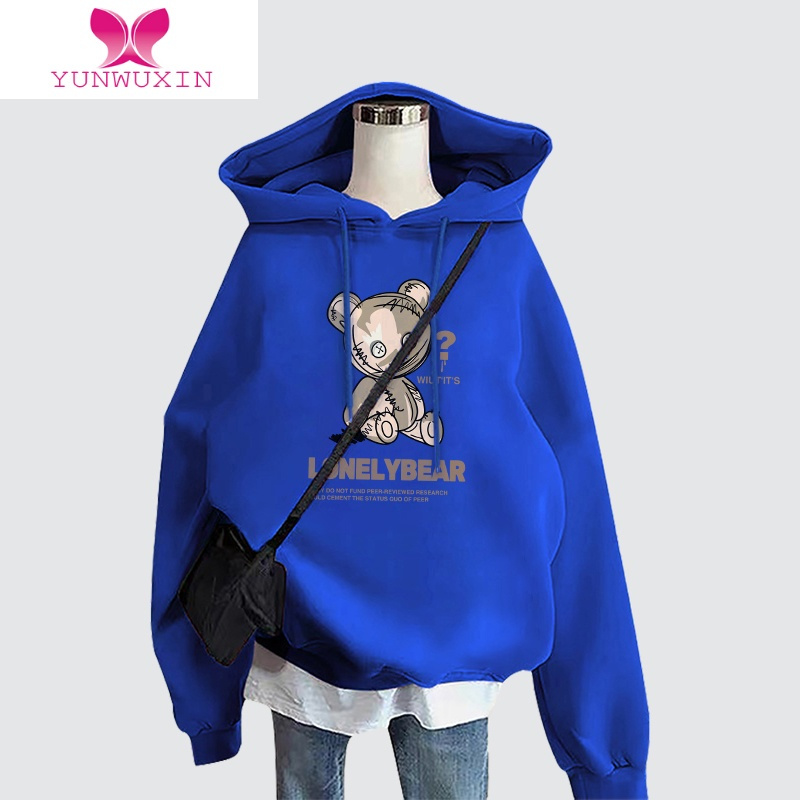 YUNWUXIN山东青岛即墨卫衣女连帽秋季薄款2022新款加绒加厚墨绿色宽松外套