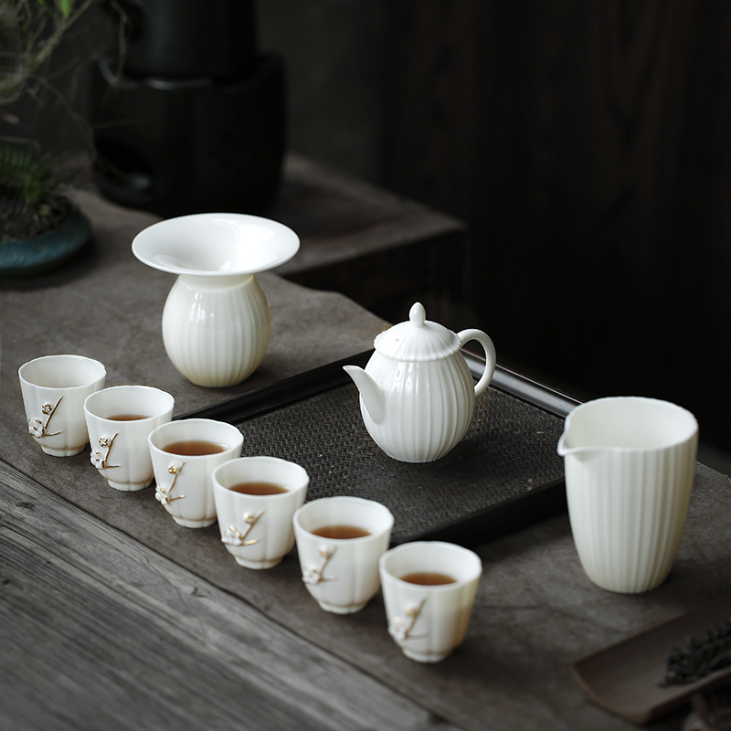 苏氏陶瓷 SUSHI CERAMICS 非遗大师茶具陈德强老师纯手工描金羊脂玉白瓷诗文茶壶茶杯功夫茶具套装礼盒