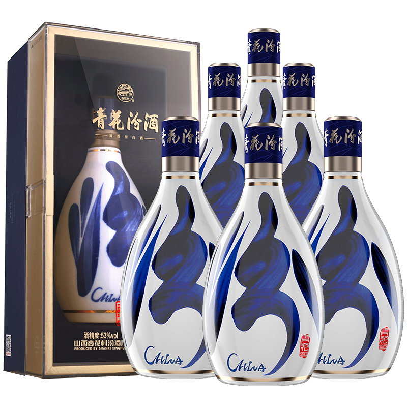 山西汾酒青花汾酒复兴版30年陈酿53度清香型纯粮白酒500ml*6整箱