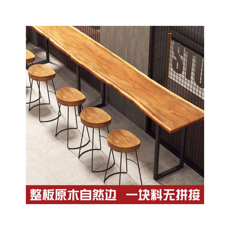 实木吧台桌家用阳台靠墙窄桌子长条桌奶茶店酒吧高脚桌椅组合商用