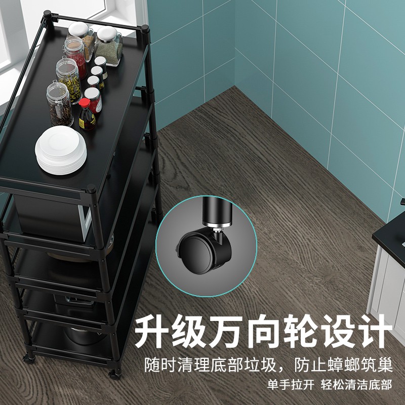 不锈钢厨房置物架落地式多层微波炉烤箱收纳厨具锅架子储物柜黑色收纳层架 三维工匠高清大图