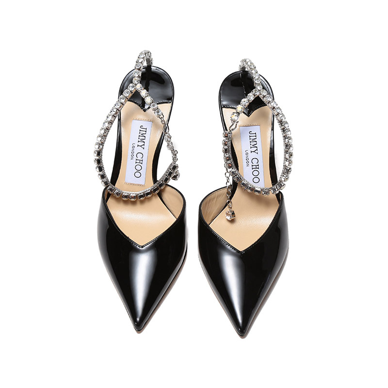 周仰杰jimmychoo女士漆皮水晶链饰尖头浅口细跟高跟鞋皮鞋saeda85bob