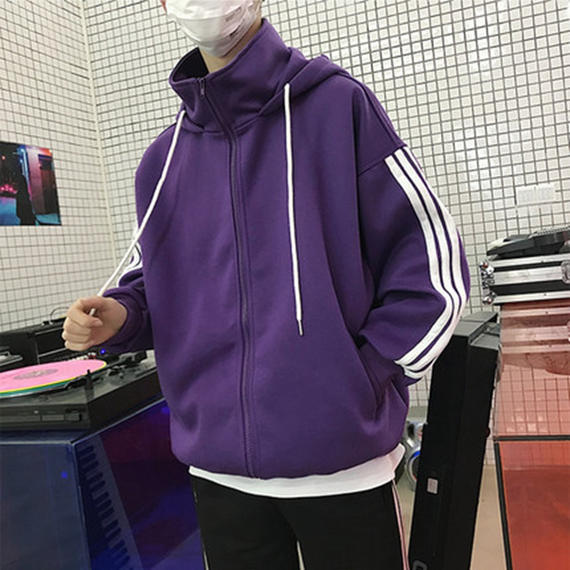 秋季条纹上衣服男士外套卫衣男连帽春秋款韩版潮流宽松学生情侣装
