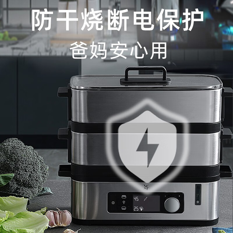 WMF福腾宝 不锈钢智巧双层电蒸炉 双层电蒸锅西式迷你电蒸锅小锅多用途锅 4.3L高清大图