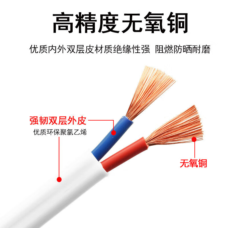 3M RVV2*1国标铜芯电气装备动力电源线两芯多股护套软线 100米 白色高清大图