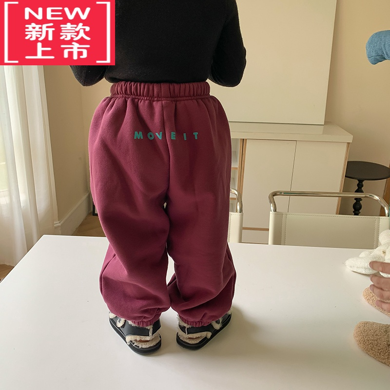 可莉允韩版宝宝冬款男女童字母休闲灯笼裤幼儿园宽松保暖长裤2022保暖裤