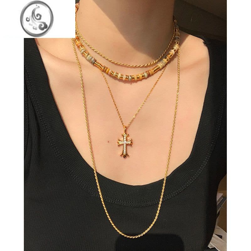 JiMi原创◆彩色石串珠项链女轻奢小众高级复古叠戴锁骨颈链图片