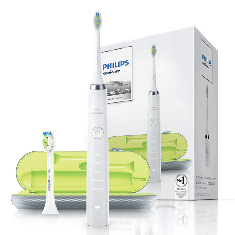 飞利浦(Philips) 电动牙刷HX9322 钻石亮白型 充电式成人声波震动31000次/分钟 魅力浅白钻