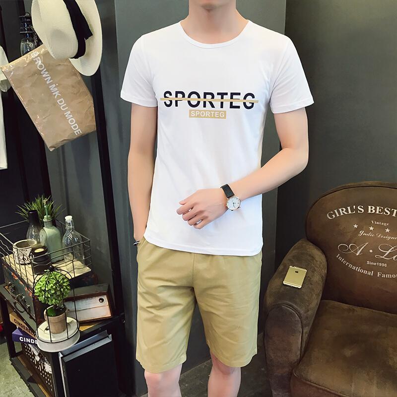 春夏季男士休闲运动套装青少年修身夏装短袖T恤韩版短裤五分裤潮