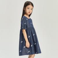 [2件2折价:55]米喜迪mecity童装夏季新款女童天使印花高腰短袖娃娃裙连衣裙