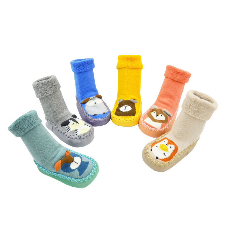 ideamini宝宝地板袜秋冬加厚毛圈儿童袜卡通防滑防水婴儿学步连袜鞋